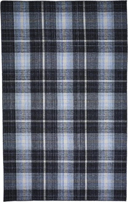 8' X 10' Black Blue And White Abstract Hand Woven Stain Resistant Area Rug-1