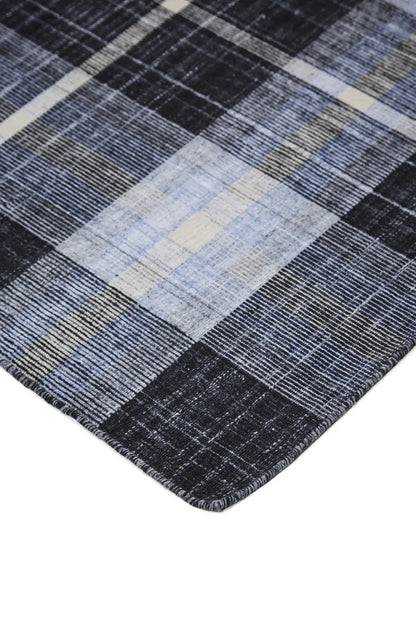 8' X 10' Black Blue And White Abstract Hand Woven Stain Resistant Area Rug-3
