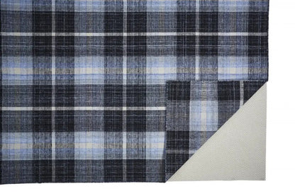 8' X 10' Black Blue And White Abstract Hand Woven Stain Resistant Area Rug-4