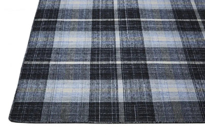 8' X 10' Black Blue And White Abstract Hand Woven Stain Resistant Area Rug-6