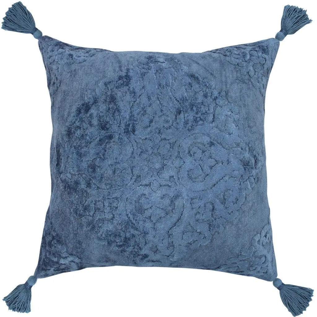 20" Blue Throw Pillow with Tassels-0
