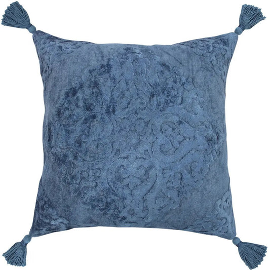 20" Blue Throw Pillow with Tassels-0