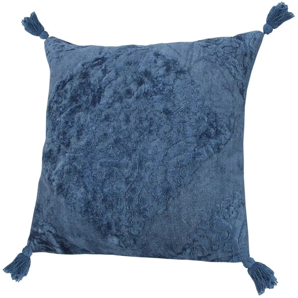 20" Blue Throw Pillow with Tassels-2