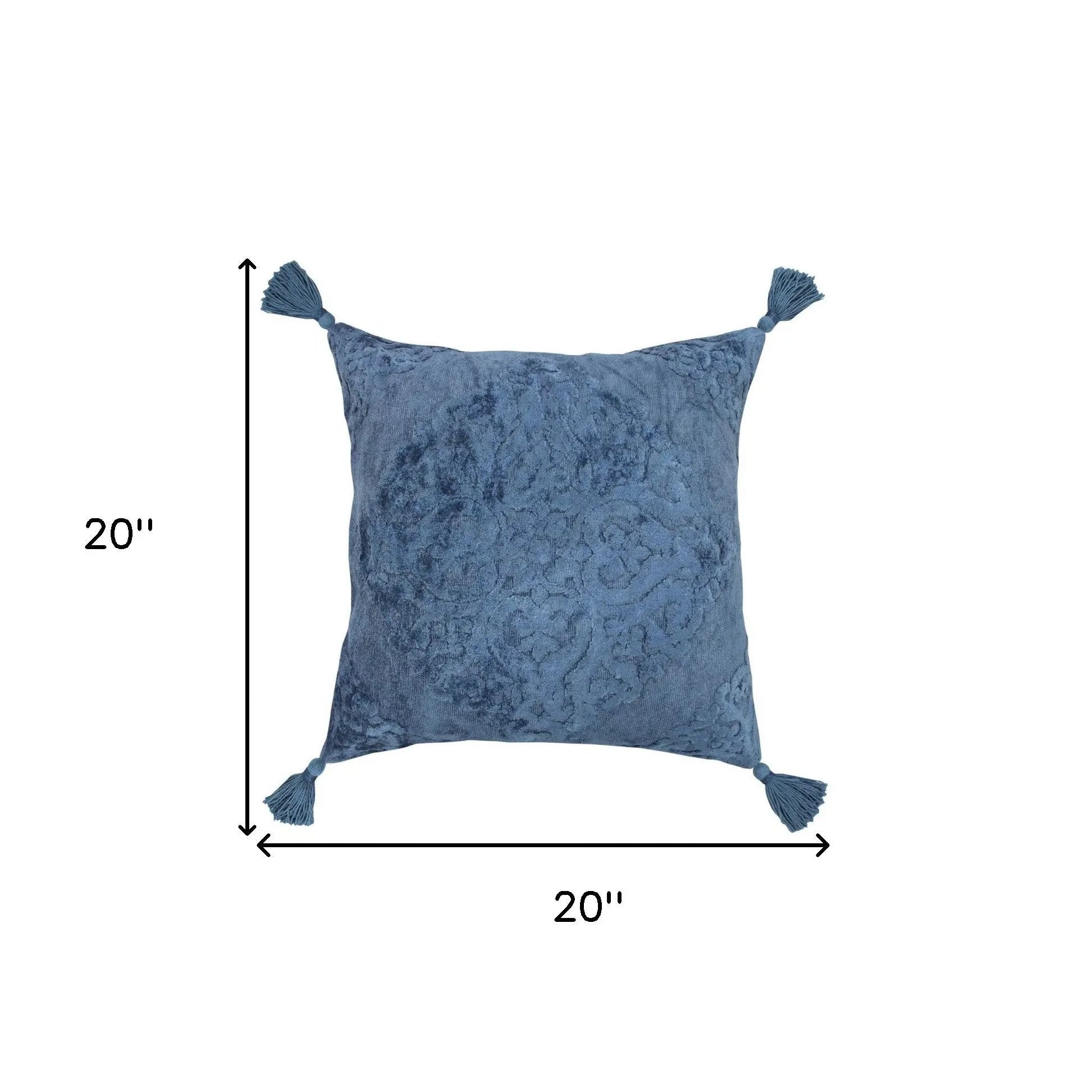 20" Blue Throw Pillow with Tassels-5