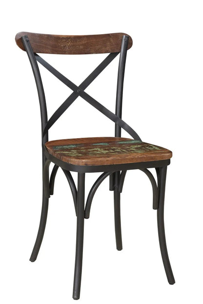 Set of Two Brown And Black Metal And Wood Cross Back Dining Side Chairs-2