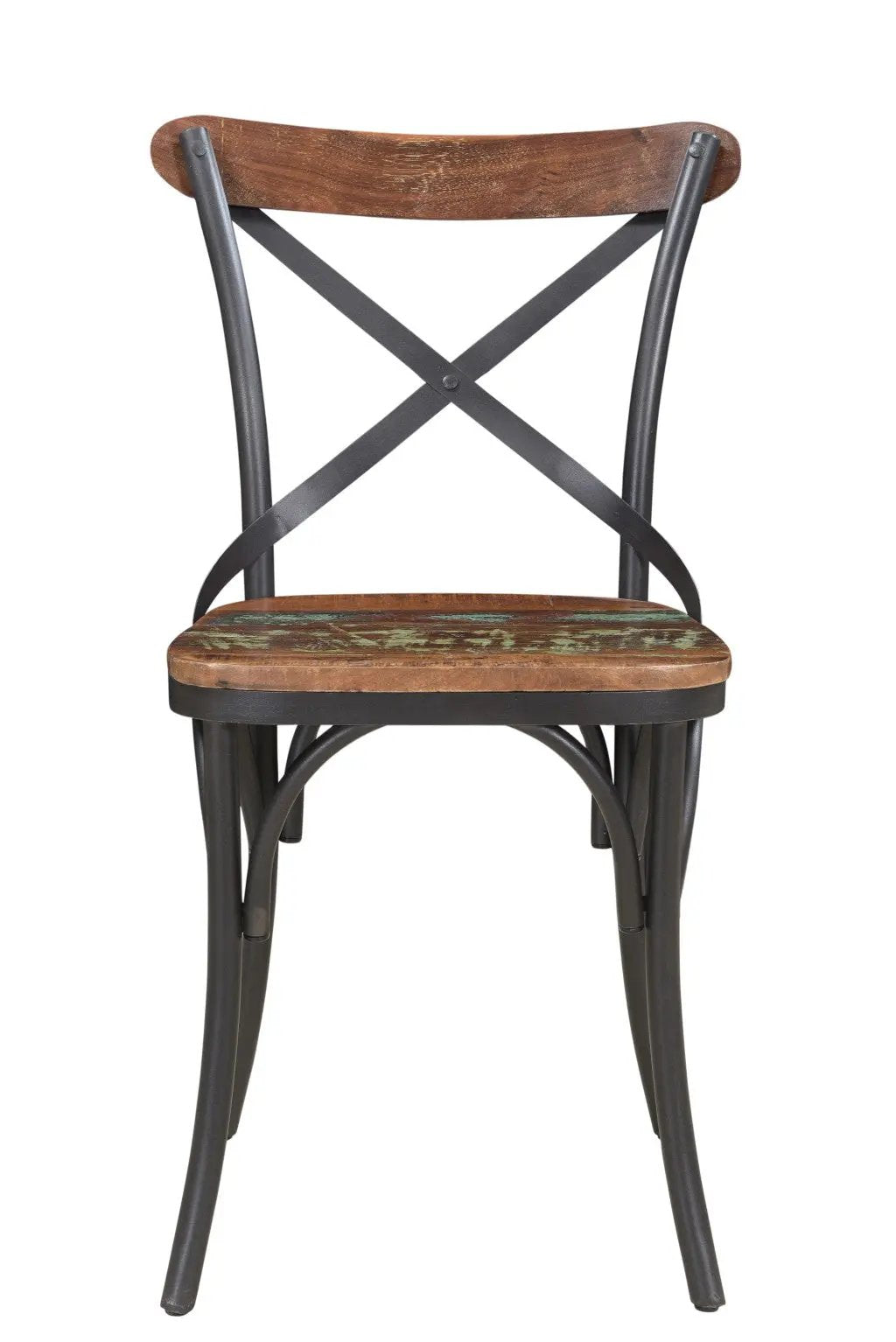 Set of Two Brown And Black Metal And Wood Cross Back Dining Side Chairs-3