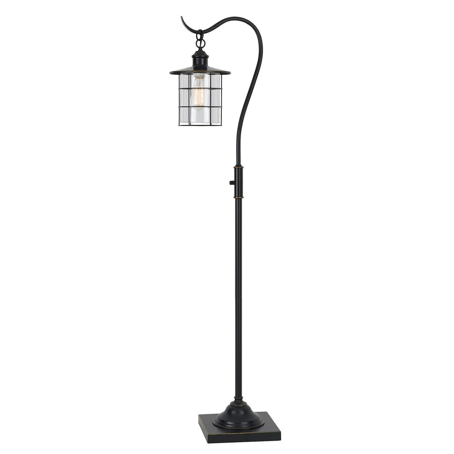 60" Antiqued Bronze Lantern Style Floor Lamp With Glass and Metal Shade-2