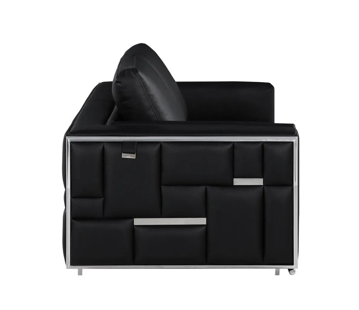 73" Black And Silver Metallic Top Grain Leather Loveseat Homeroots