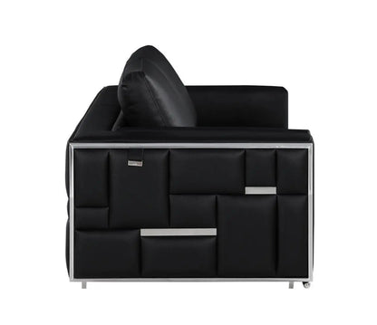 73" Black And Silver Metallic Top Grain Leather Loveseat Homeroots