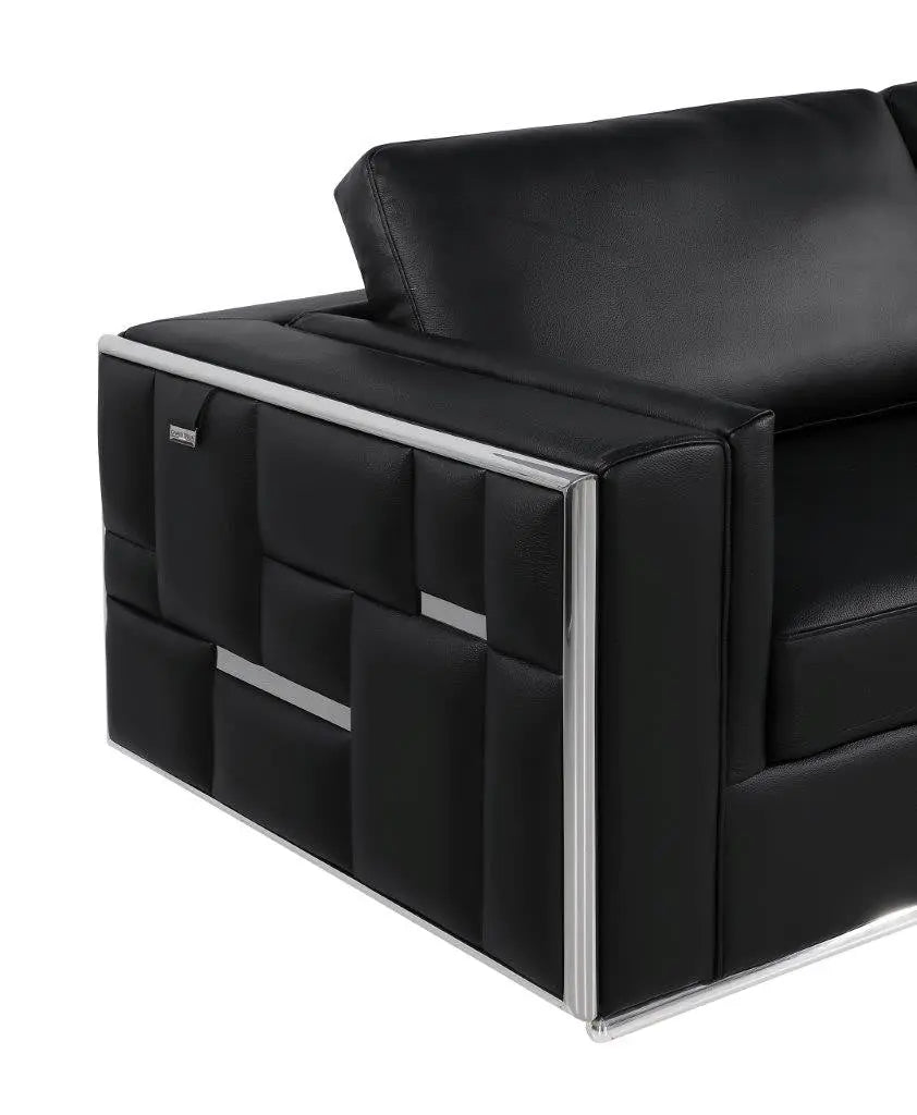 73" Black And Silver Metallic Top Grain Leather Loveseat Homeroots