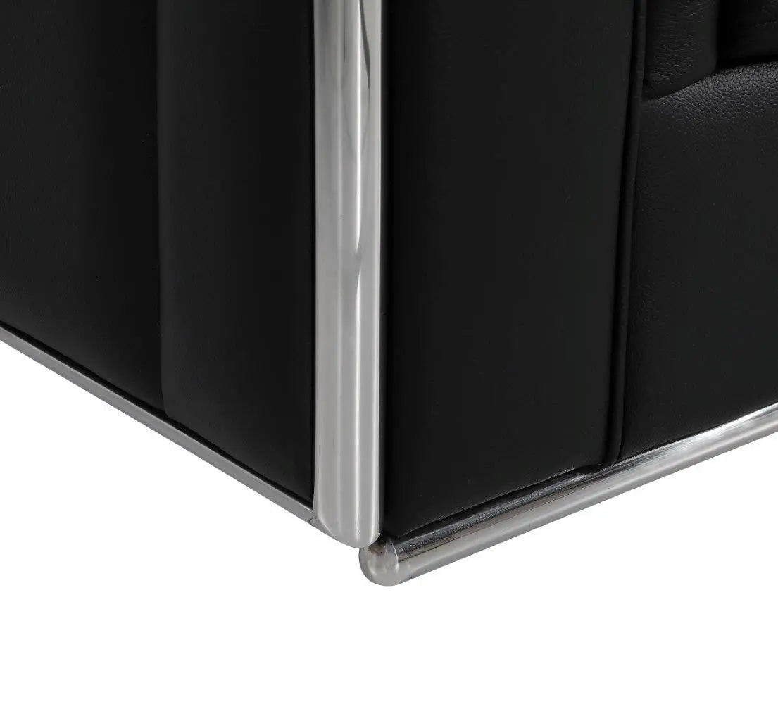 73" Black And Silver Metallic Top Grain Leather Loveseat Homeroots