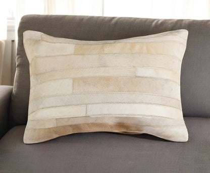 12" X 20" Natural Patchwork Cowhide Lumbar Throw Pillow Homeroots
