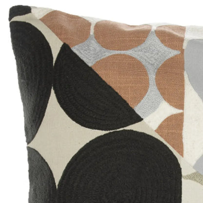 20" Beige and Black Geometric Cotton Throw Pillow With Embroidery Homeroots