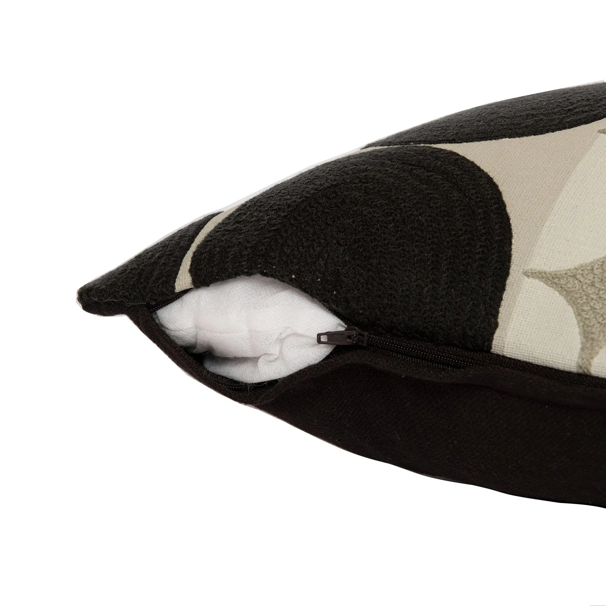 20" Beige and Black Geometric Cotton Throw Pillow With Embroidery Homeroots