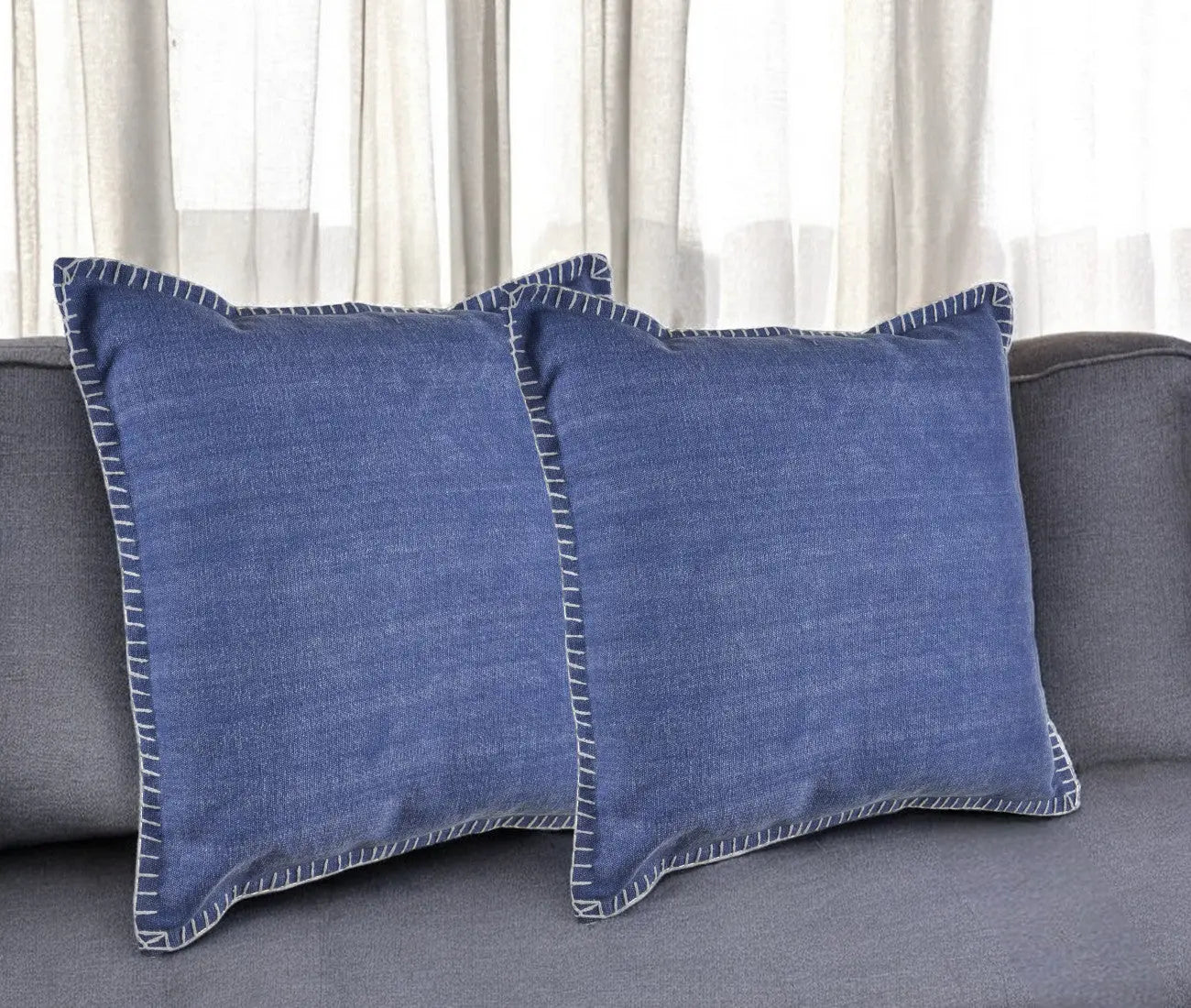 Set of Two Blue Cotton Throw Pillow Homeroots