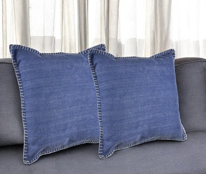 Set of Two Blue Cotton Throw Pillow Homeroots