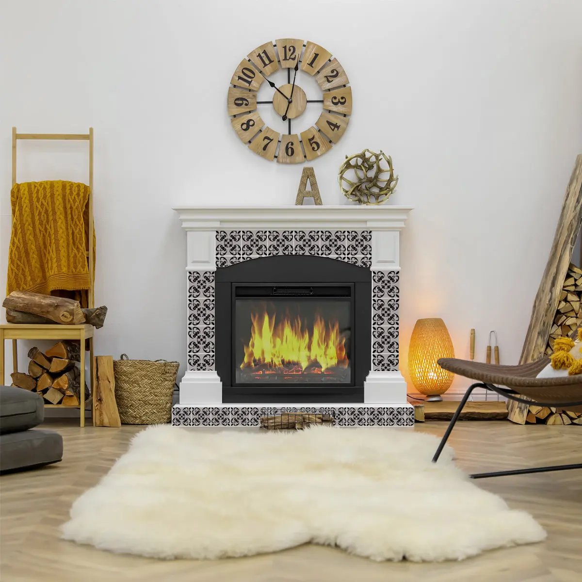 12" X 12" Black and White Orchid Peel and Stick Removable Tiles-5