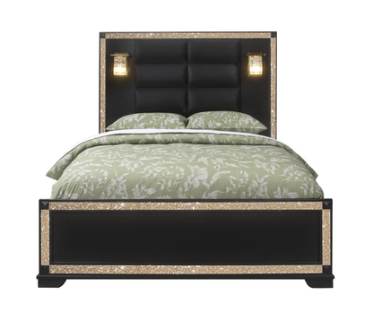 Black Faux Crystal Bling Wood And Upholstery Lighted Queen Bed Frame Homeroots