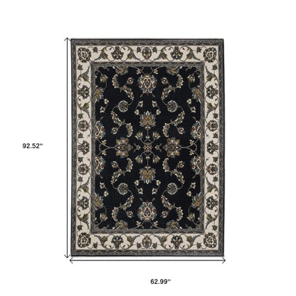 5' X 8' Ivory Oriental Area Rug With Fringe-2