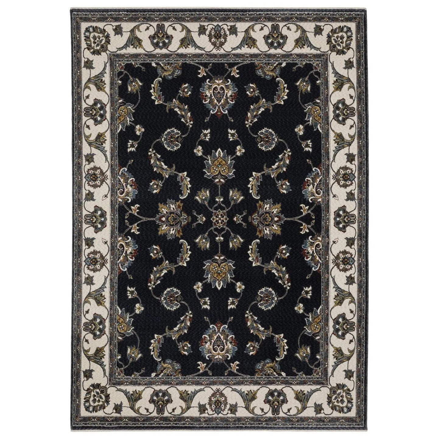 5' X 8' Ivory Oriental Area Rug With Fringe-1