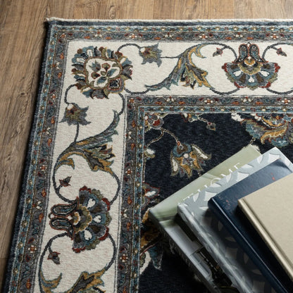 5' X 8' Ivory Oriental Area Rug With Fringe-6