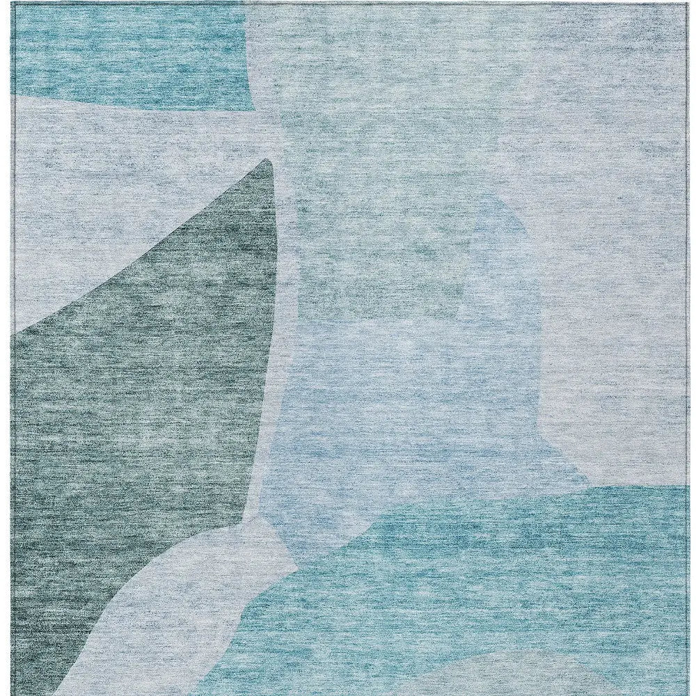 3' X 5' Teal Blue Artichoke Green And Blue Abstract Washable Indoor Outdoor Area Rug Homeroots