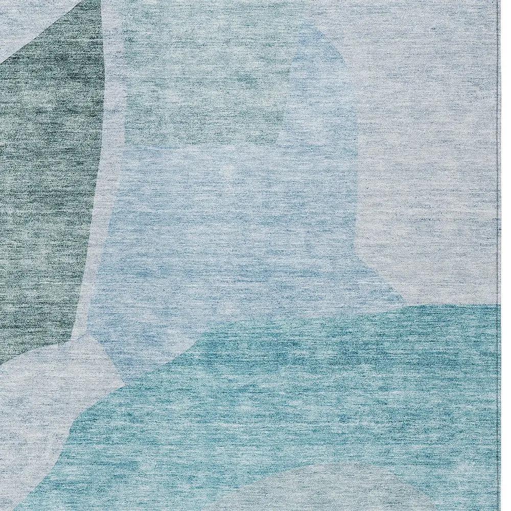 3' X 5' Teal Blue Artichoke Green And Blue Abstract Washable Indoor Outdoor Area Rug Homeroots