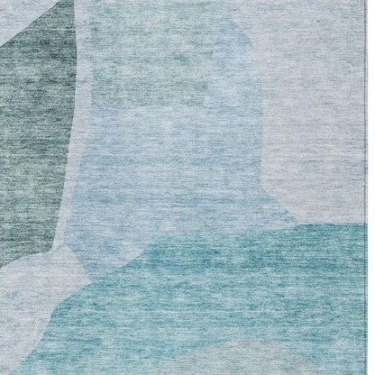 3' X 5' Teal Blue Artichoke Green And Blue Abstract Washable Indoor Outdoor Area Rug Homeroots
