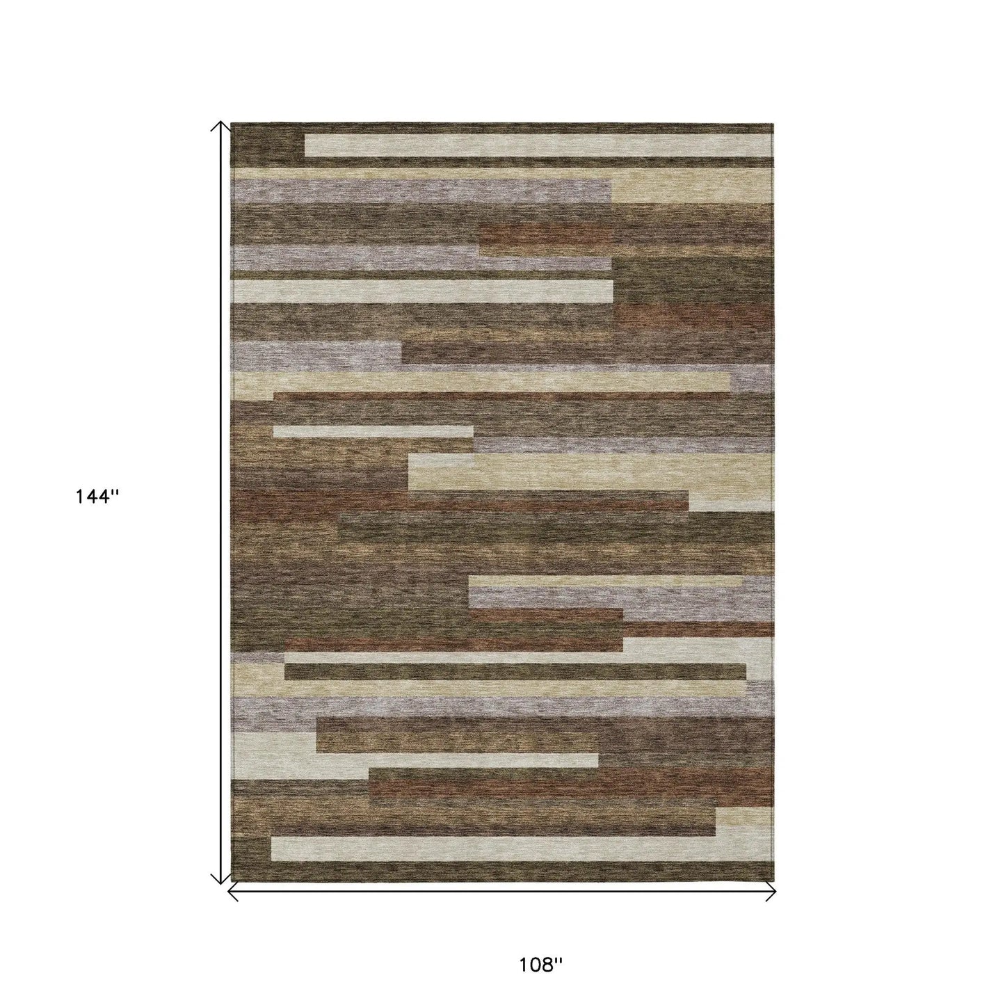 9' X 12' Brown Beige And Copper Striped Washable Indoor Outdoor Area Rug Homeroots