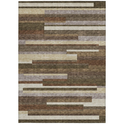 9' X 12' Brown Beige And Copper Striped Washable Indoor Outdoor Area Rug Homeroots