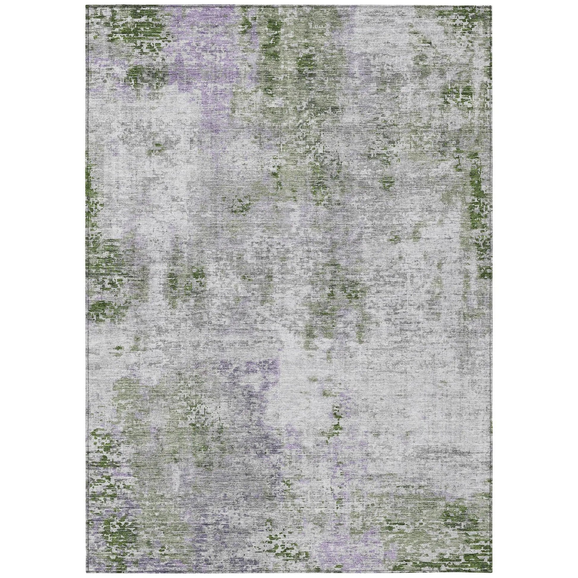 3' X 5' Olive Green And Gray Abstract Washable Indoor Outdoor Area Rug-1