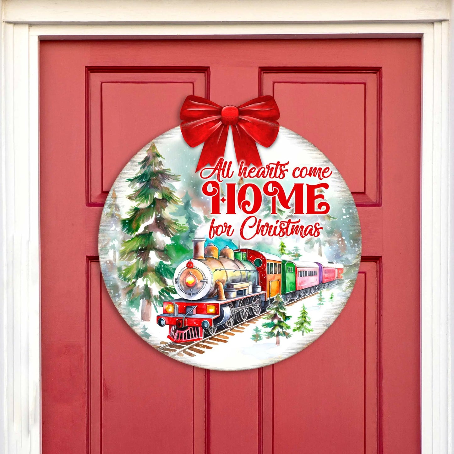 All Hearts Come Home for Christmas Sign Front door welcome sign Main entrance banner Welcome sign - Wooden front porch decor - 933115H-0