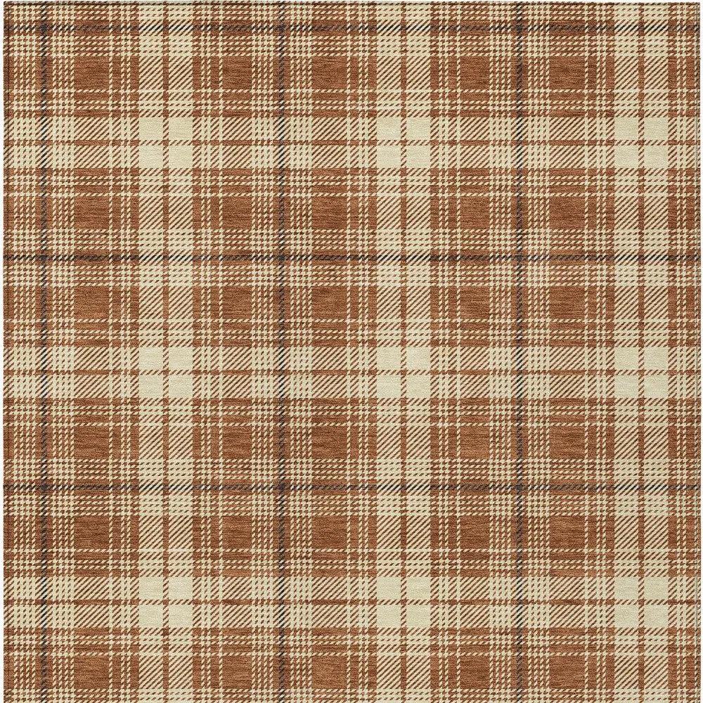 9' X 12' Brown Black And Beige Plaid Washable Indoor Outdoor Area Rug-6