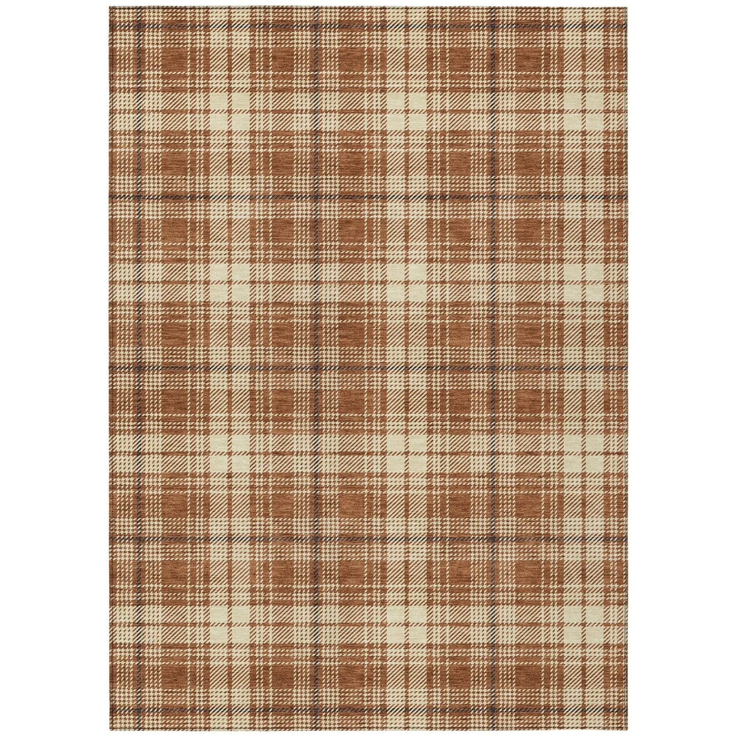 9' X 12' Brown Black And Beige Plaid Washable Indoor Outdoor Area Rug-1