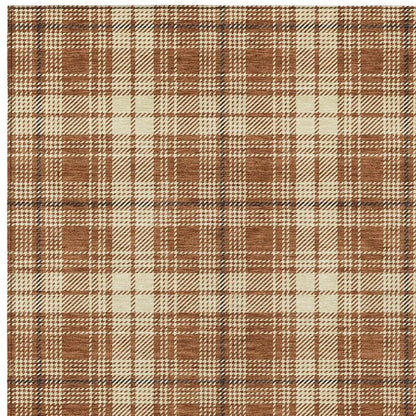 9' X 12' Brown Black And Beige Plaid Washable Indoor Outdoor Area Rug-5