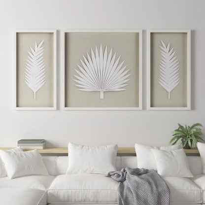 Framed Rice Paper Palm Leaves 3-piece Shadowbox Wall Decor G-BlakHom