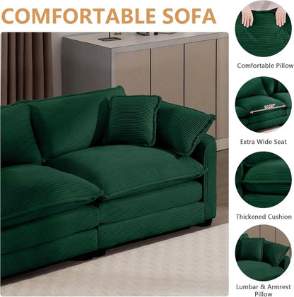 Oversized 2 Piece Sofa Set for Living Room, 3-Seater & Loveseat Couch, Modular Sectional Deep Seat Corduroy Comfy Cloud Couches with 4 Armrest Pillows and 5 Toss Pillows, Green ShipItFurniture