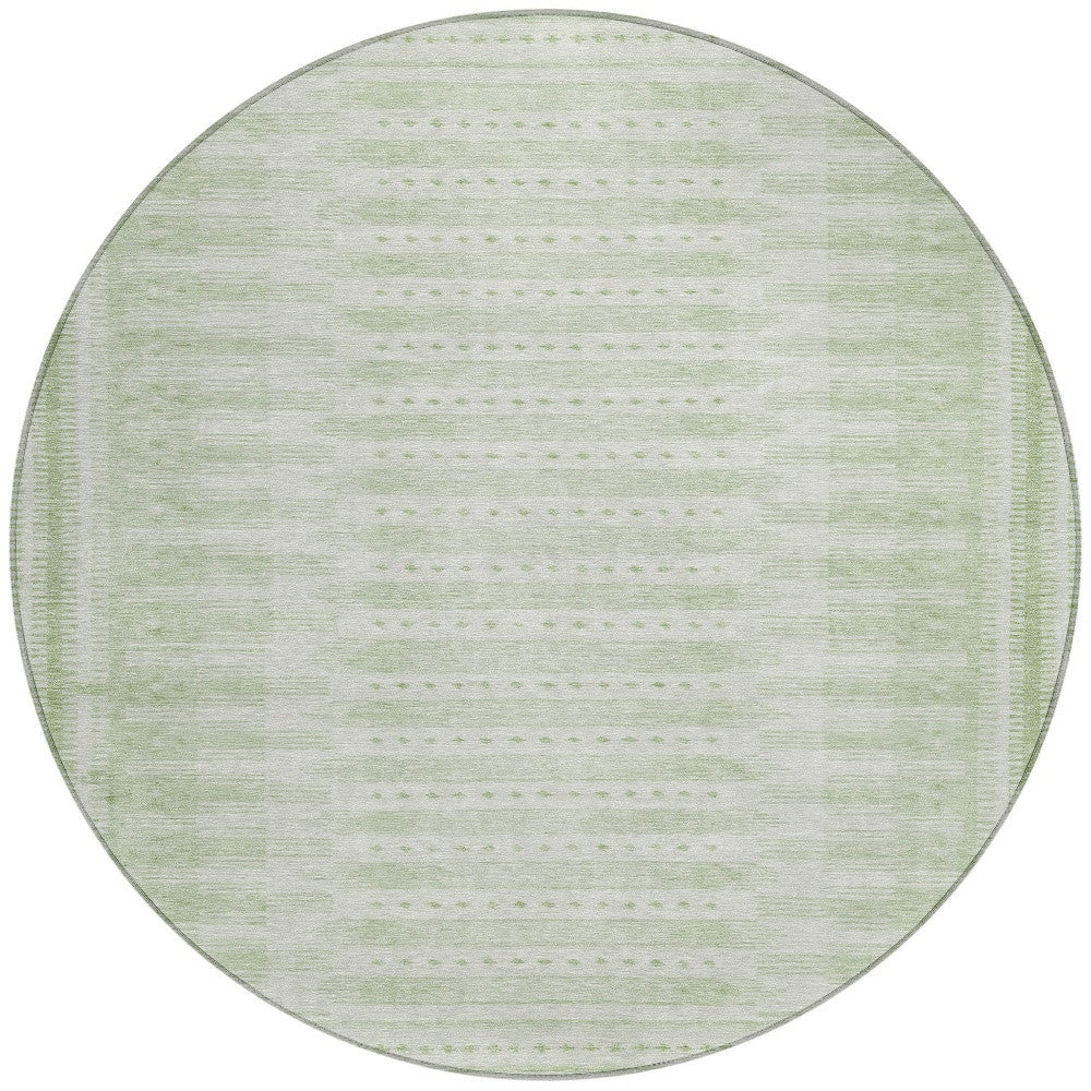 8' Sage And Ivory Round Geometric Washable Indoor Outdoor Area Rug Homeroots