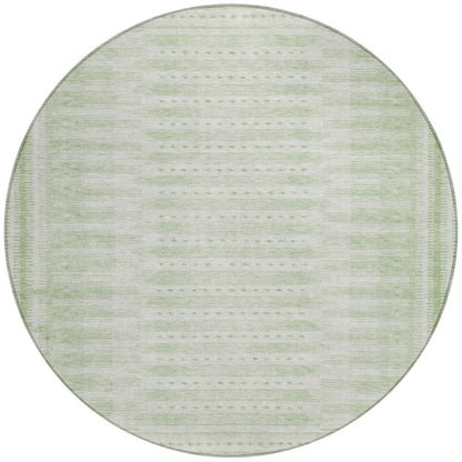 8' Sage And Ivory Round Geometric Washable Indoor Outdoor Area Rug Homeroots