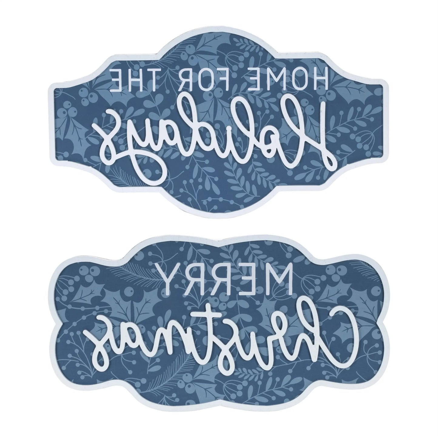 Set of Two Blue And White Christmas Home For The Holidays Wood Wall Decor-4