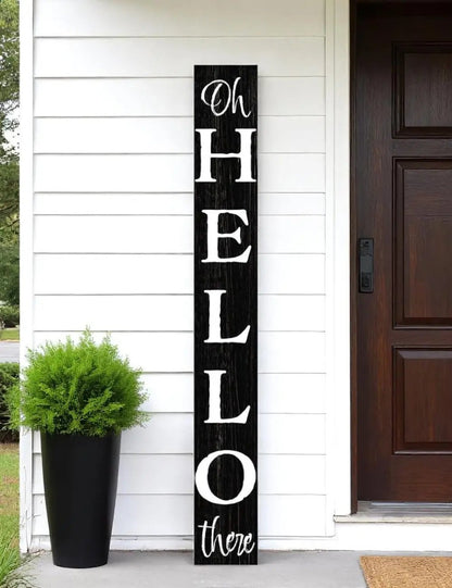 72" Black And White Solid Wood Hello There Porch Sign-0