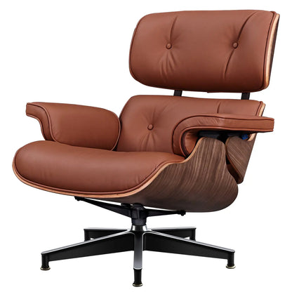 27" Brown and Light Brown Tufted Genuine Leather Swivel Lounge Chair With Ottoman Homeroots