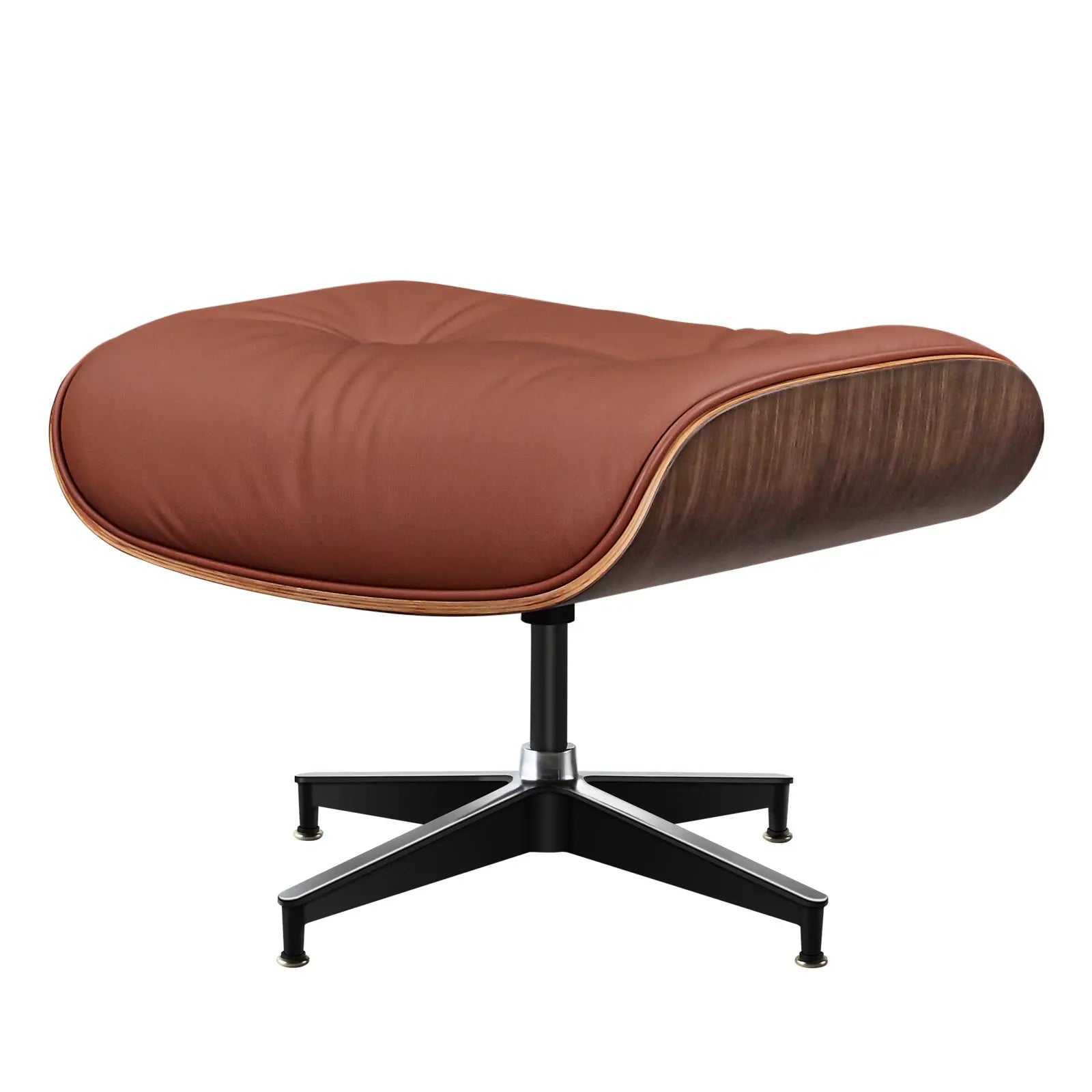 27" Brown and Light Brown Tufted Genuine Leather Swivel Lounge Chair With Ottoman Homeroots