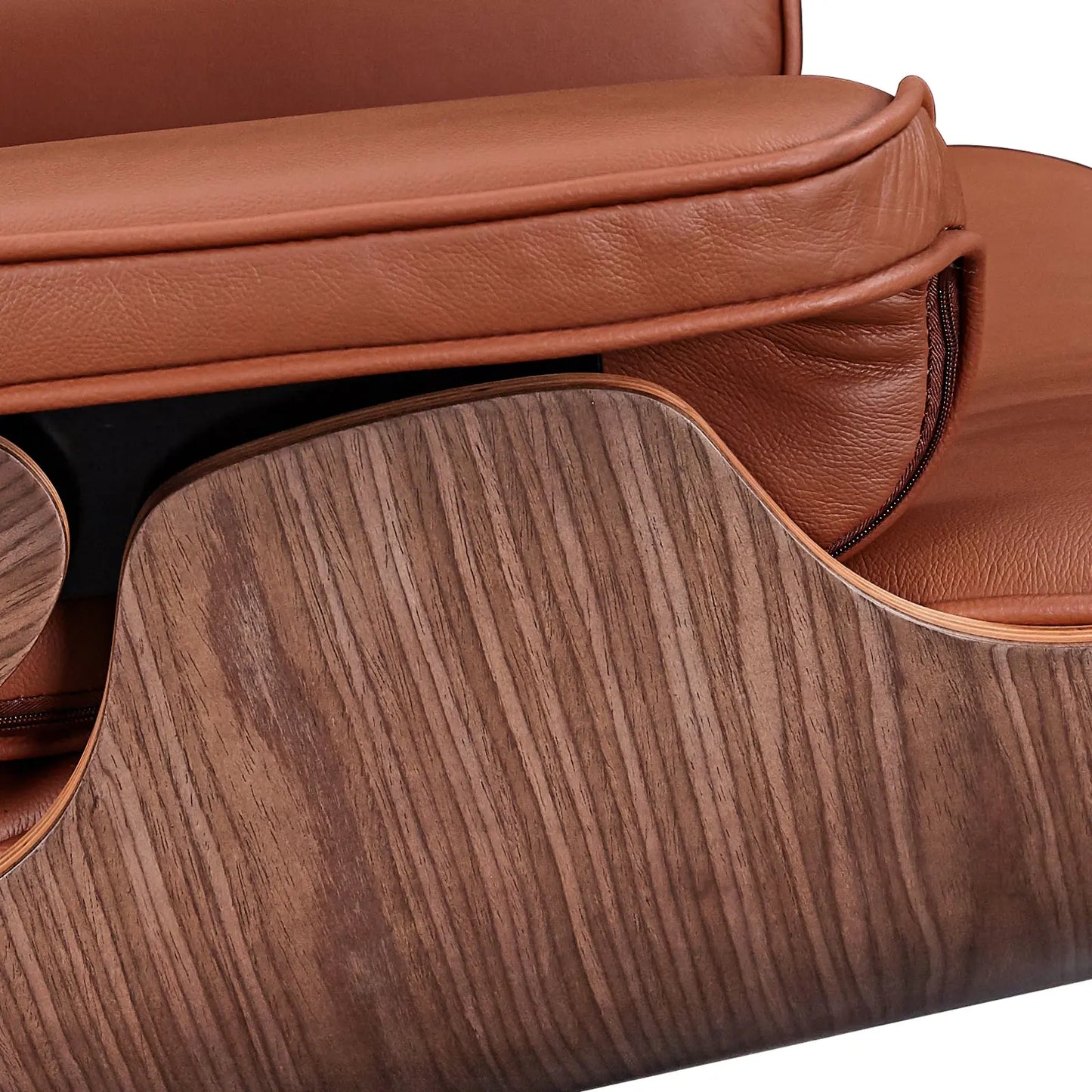 27" Brown and Light Brown Tufted Genuine Leather Swivel Lounge Chair With Ottoman Homeroots