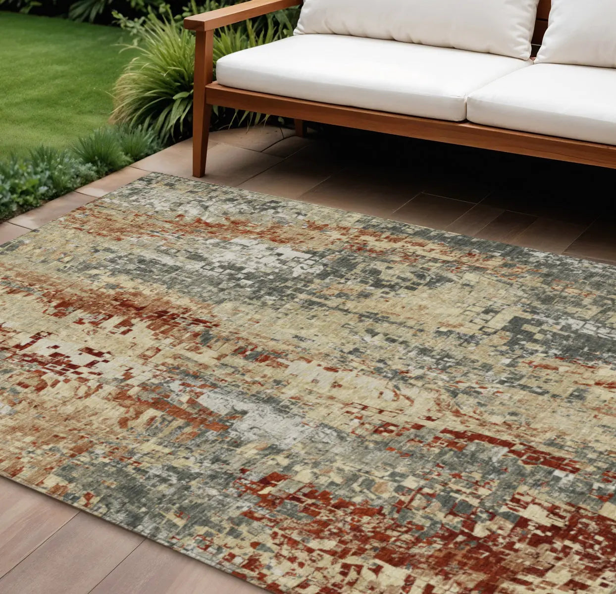 9' X 12' Pewter Rust And Gray Abstract Washable Indoor Outdoor Area Rug Homeroots