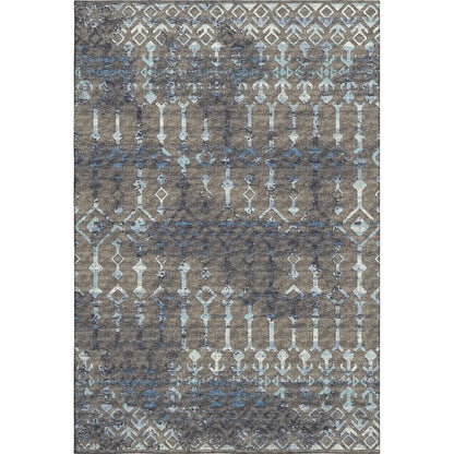 5' X 8' Burnished Brown And Blue Tribal Washable Area Rug With UV Protection-0