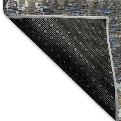 5' X 8' Burnished Brown And Blue Tribal Washable Area Rug With UV Protection-6