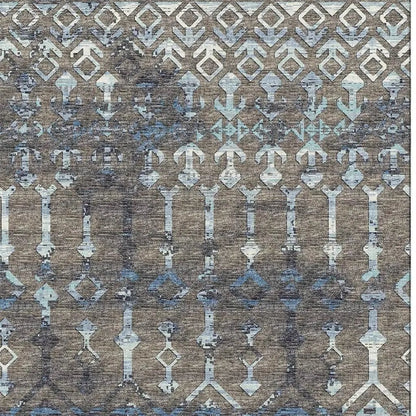 5' X 8' Burnished Brown And Blue Tribal Washable Area Rug With UV Protection-2