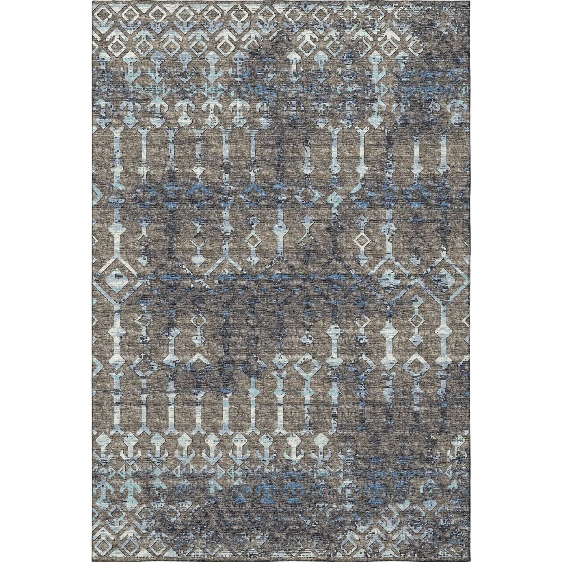 5' X 8' Burnished Brown And Blue Tribal Washable Area Rug With UV Protection-3