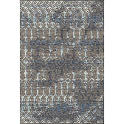 5' X 8' Burnished Brown And Blue Tribal Washable Area Rug With UV Protection-3